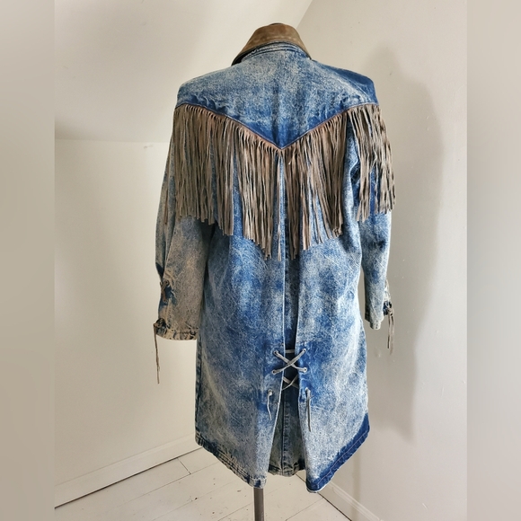 70s 80s Vintage Denim & Suede Western Jacket - Picture 5 of 16